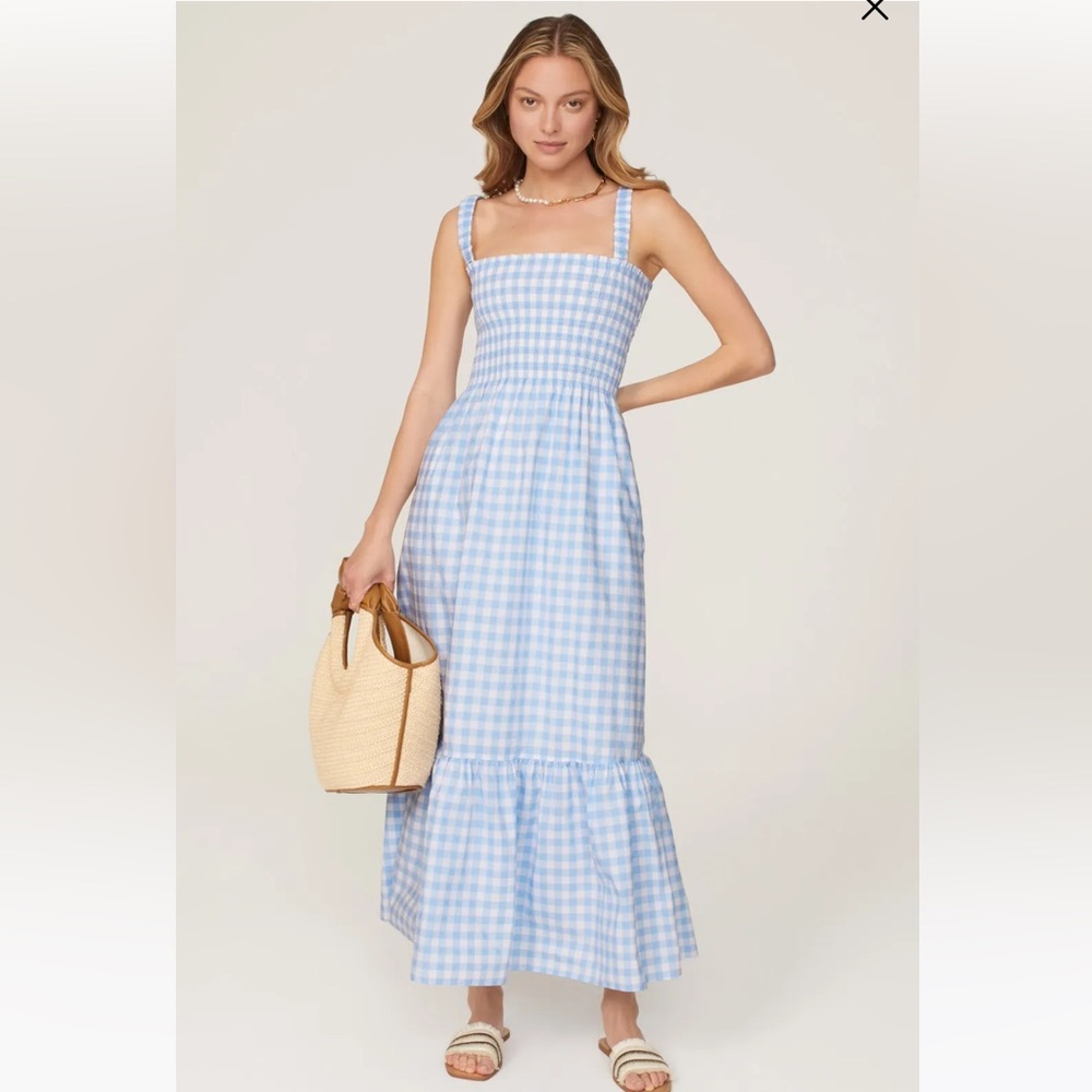 NWT Hill House Home The Anjuli Nap Dress Blue Clip Dot Check Size XXS